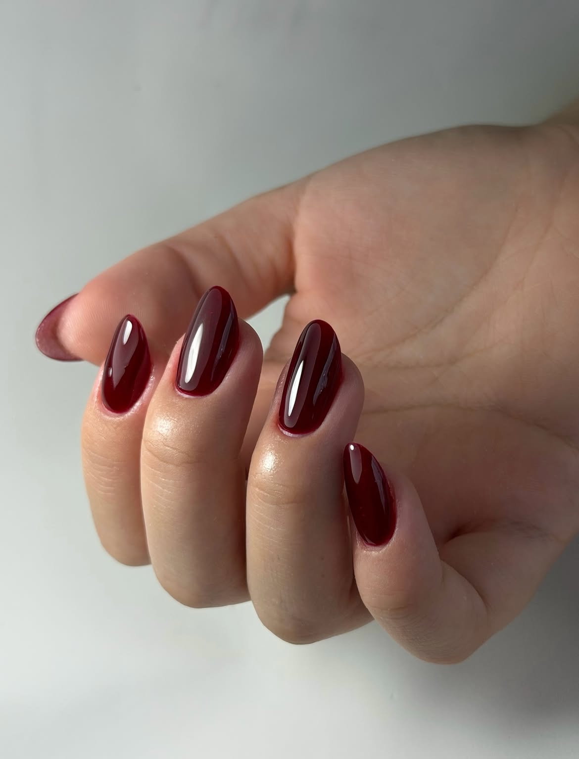 Deep Burgundy High Gloss Almond Nails