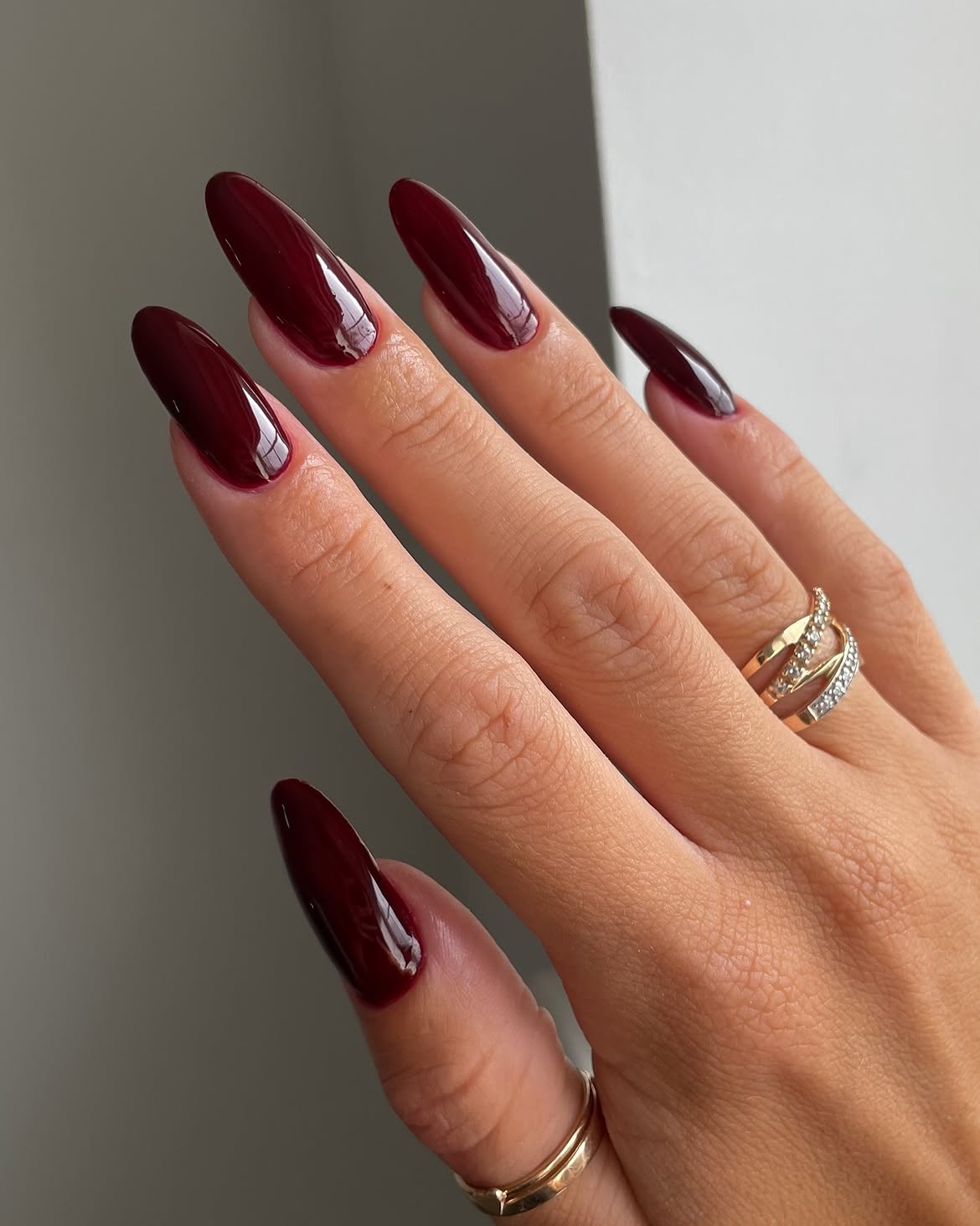 Deep Burgundy High Gloss Almond Nails
