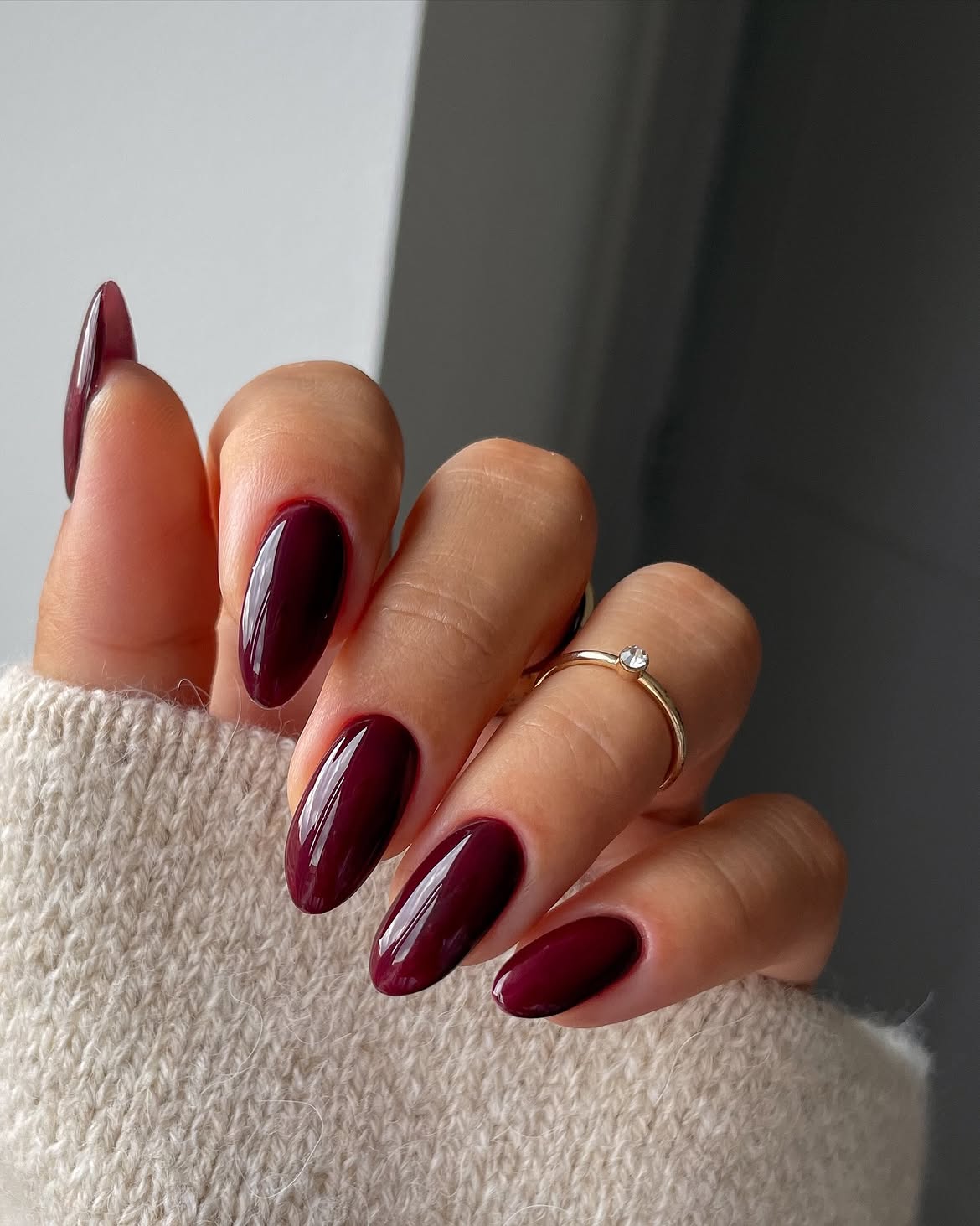 Deep Burgundy High Gloss Oval Nails