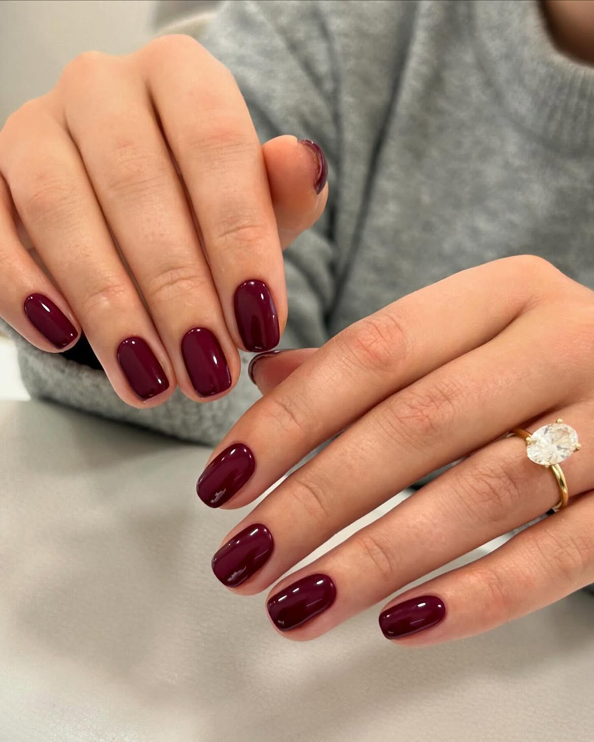Deep Burgundy High Gloss Oval Nails