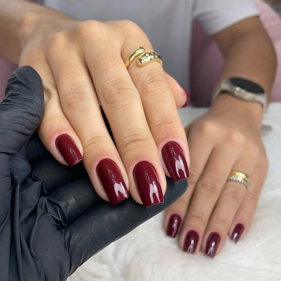 Deep Burgundy High Gloss Oval Nails