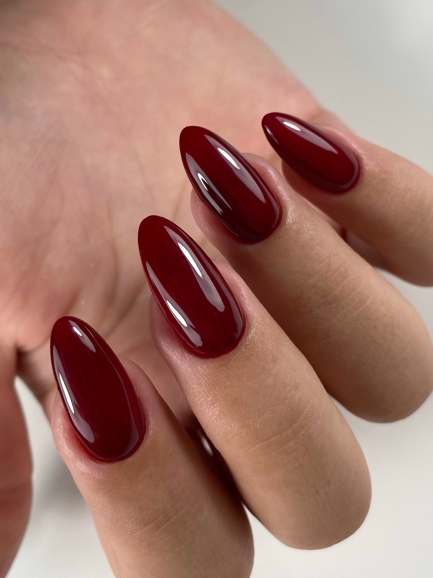 Deep Burgundy High Gloss Oval Nails