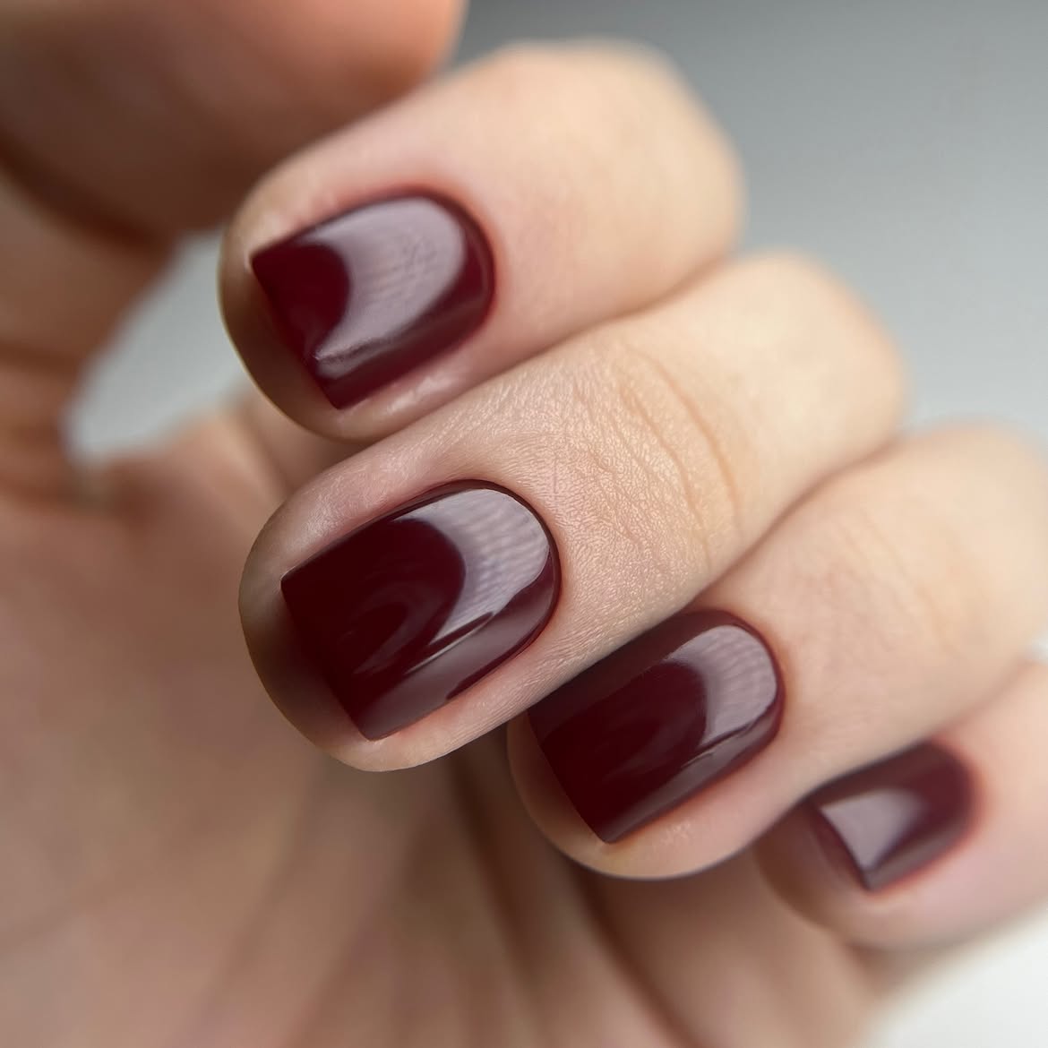 Deep Burgundy High Gloss Short Squoval Nails