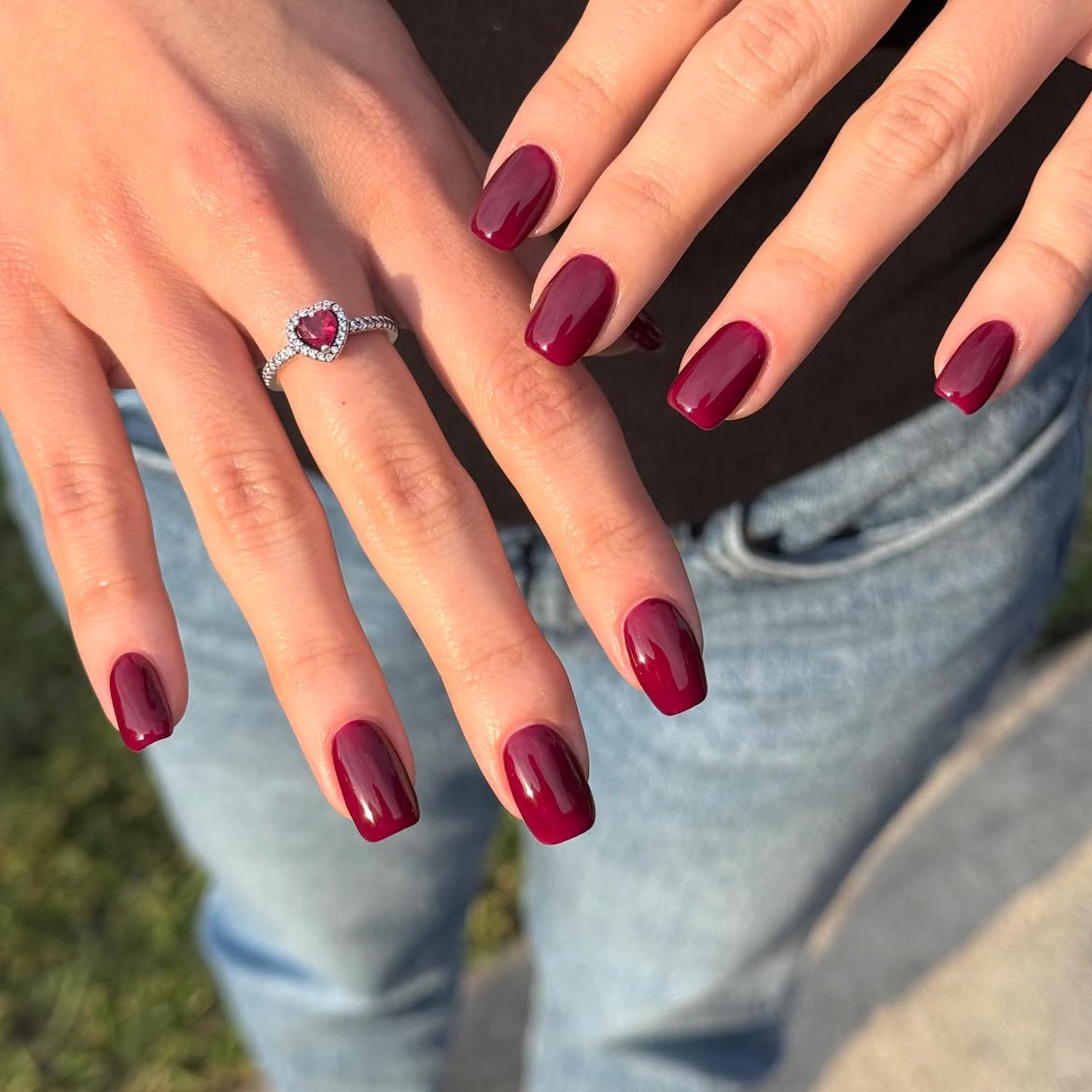 Deep Burgundy High Gloss Square Nails