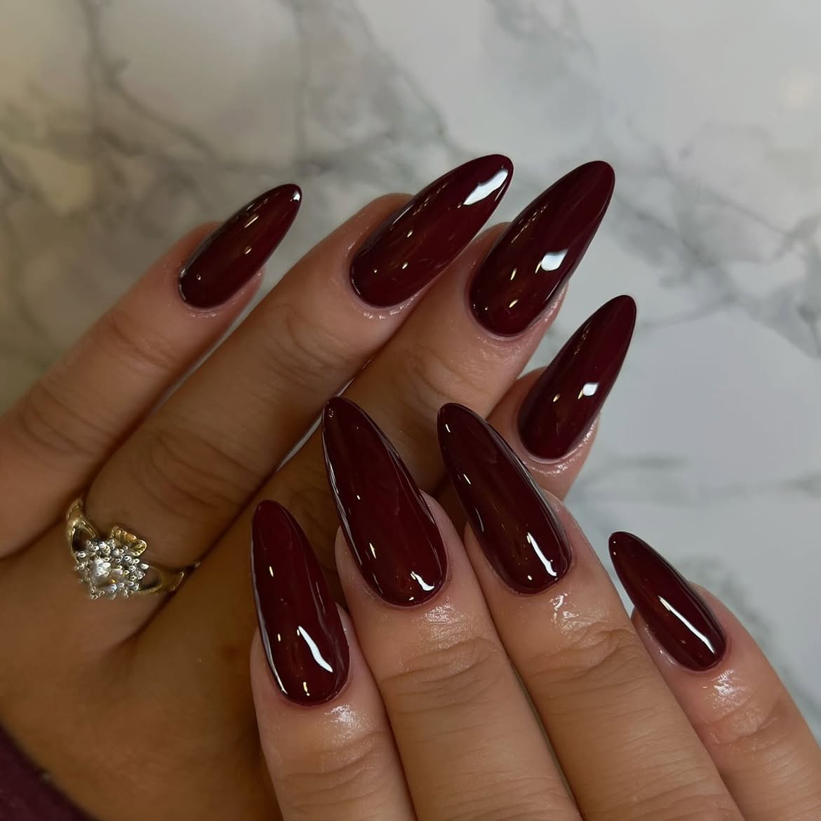 Deep Burgundy High Gloss Stiletto Nails