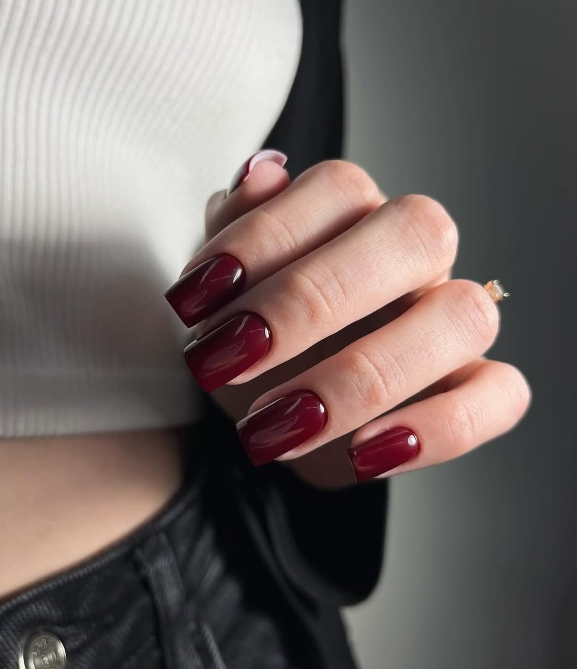 Deep Burgundy Velvet Matte Square Nails