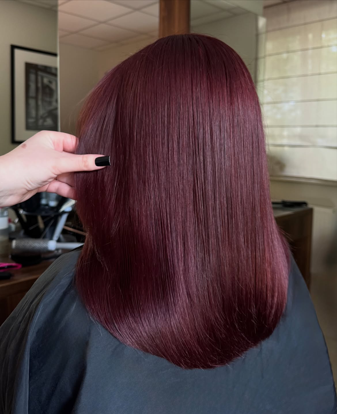 Deep Cherry Cola Glossy Mid-Length Hair
