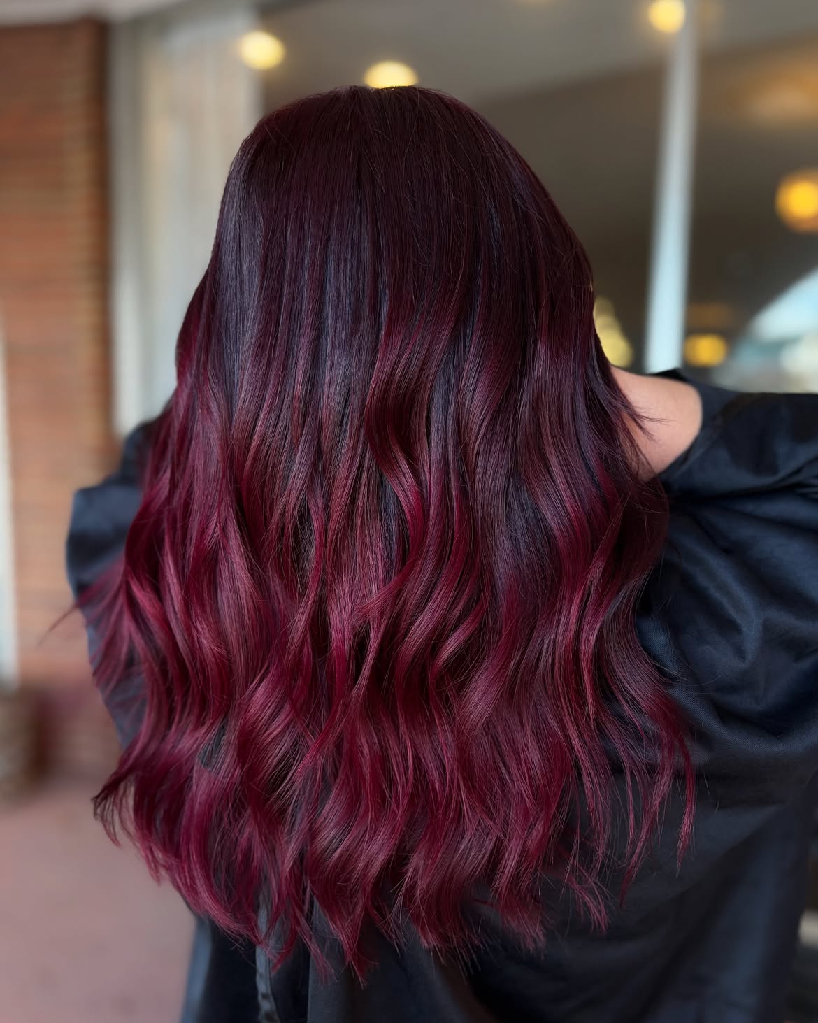 Deep Cherry Cola Waves With Dark Roots