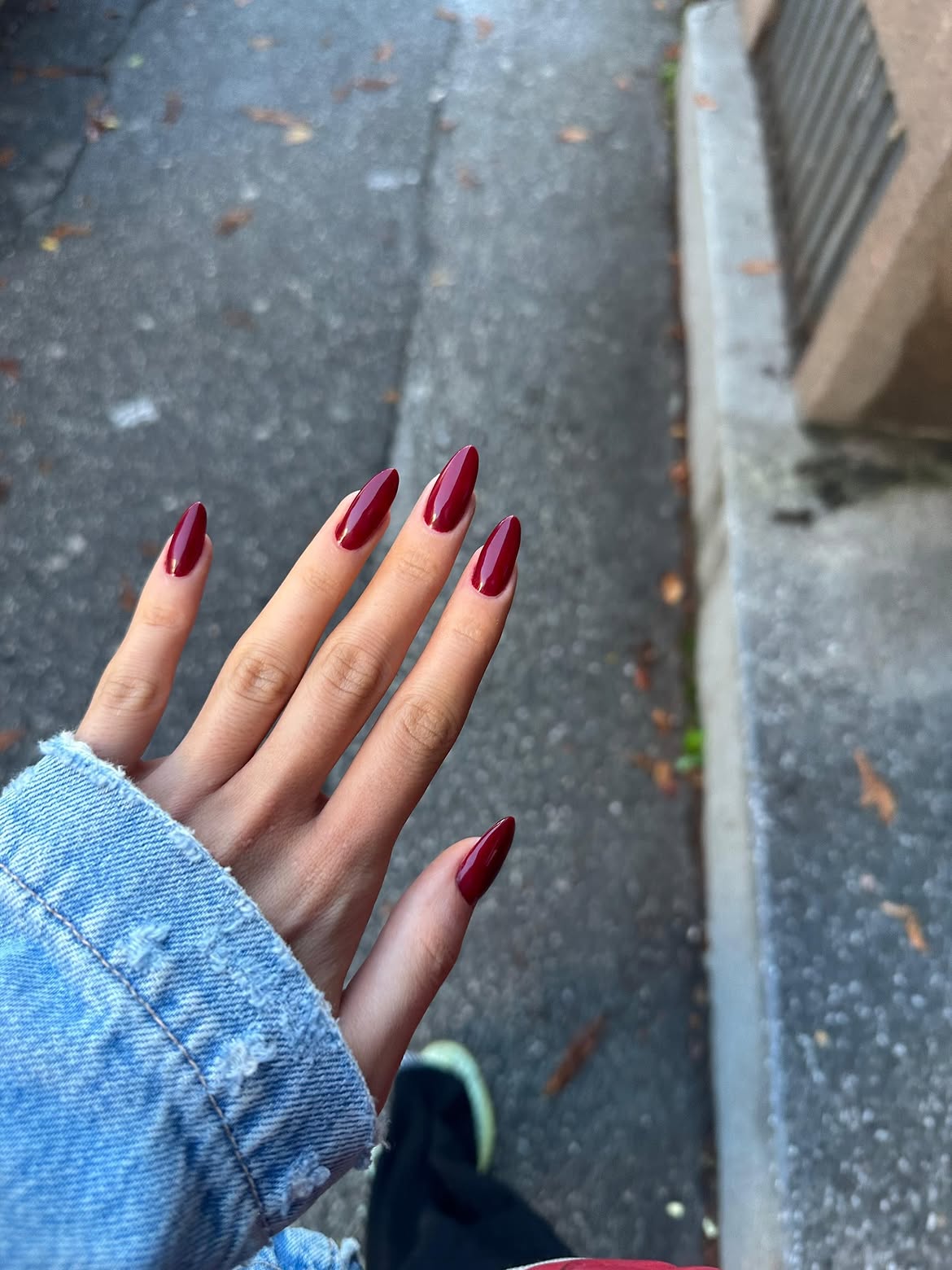 Deep Cherry Red Glossy Almond Nails