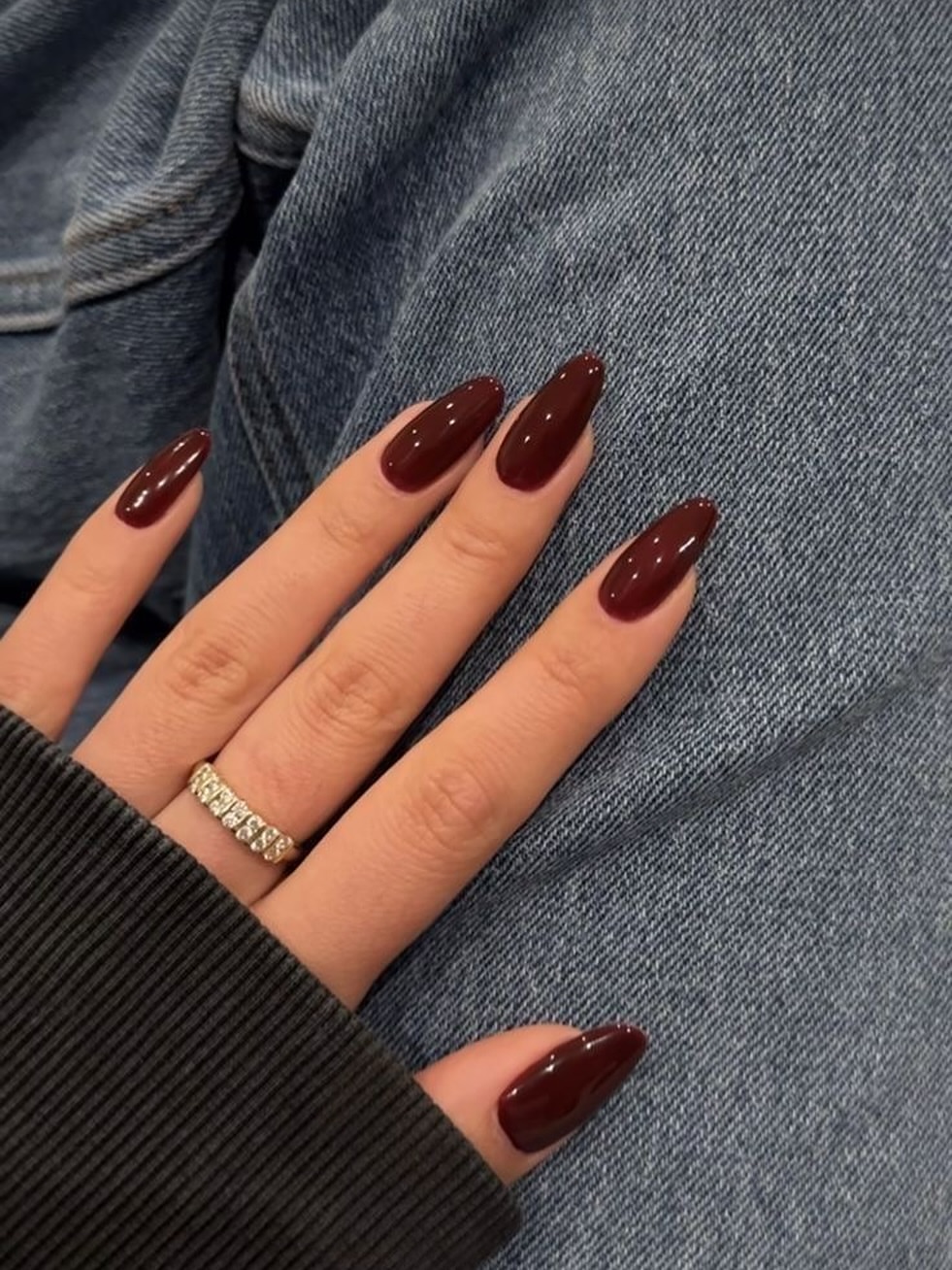 Deep Cherry Red Glossy Almond Nails