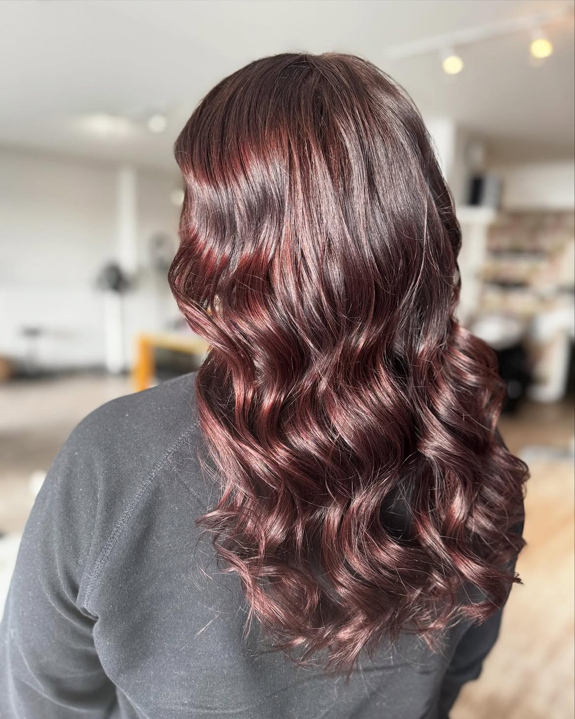 Deep Cherry Red Waves With Face Framing