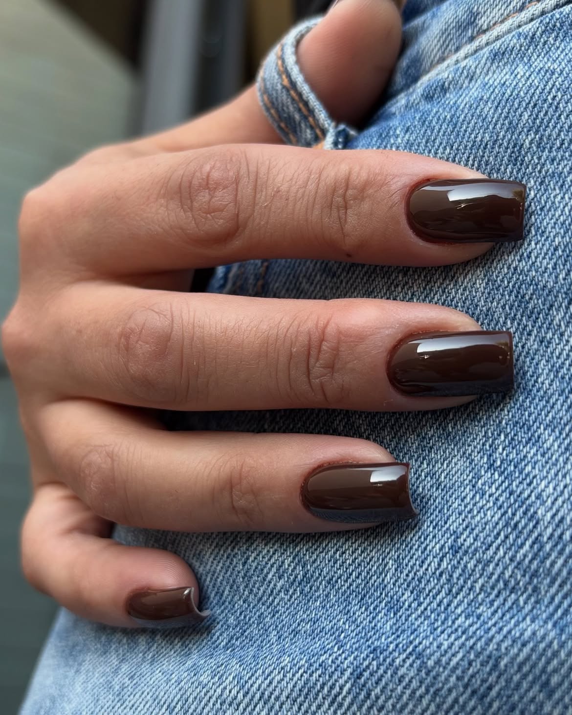 Deep Chocolate Brown Glossy Square Nails