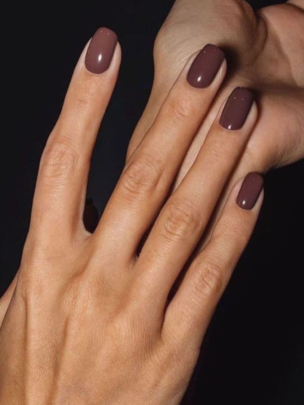 Deep Chocolate Brown Glossy Square Nails