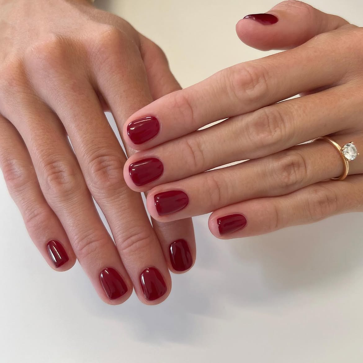 Deep Crimson Glossy Short Square Nails