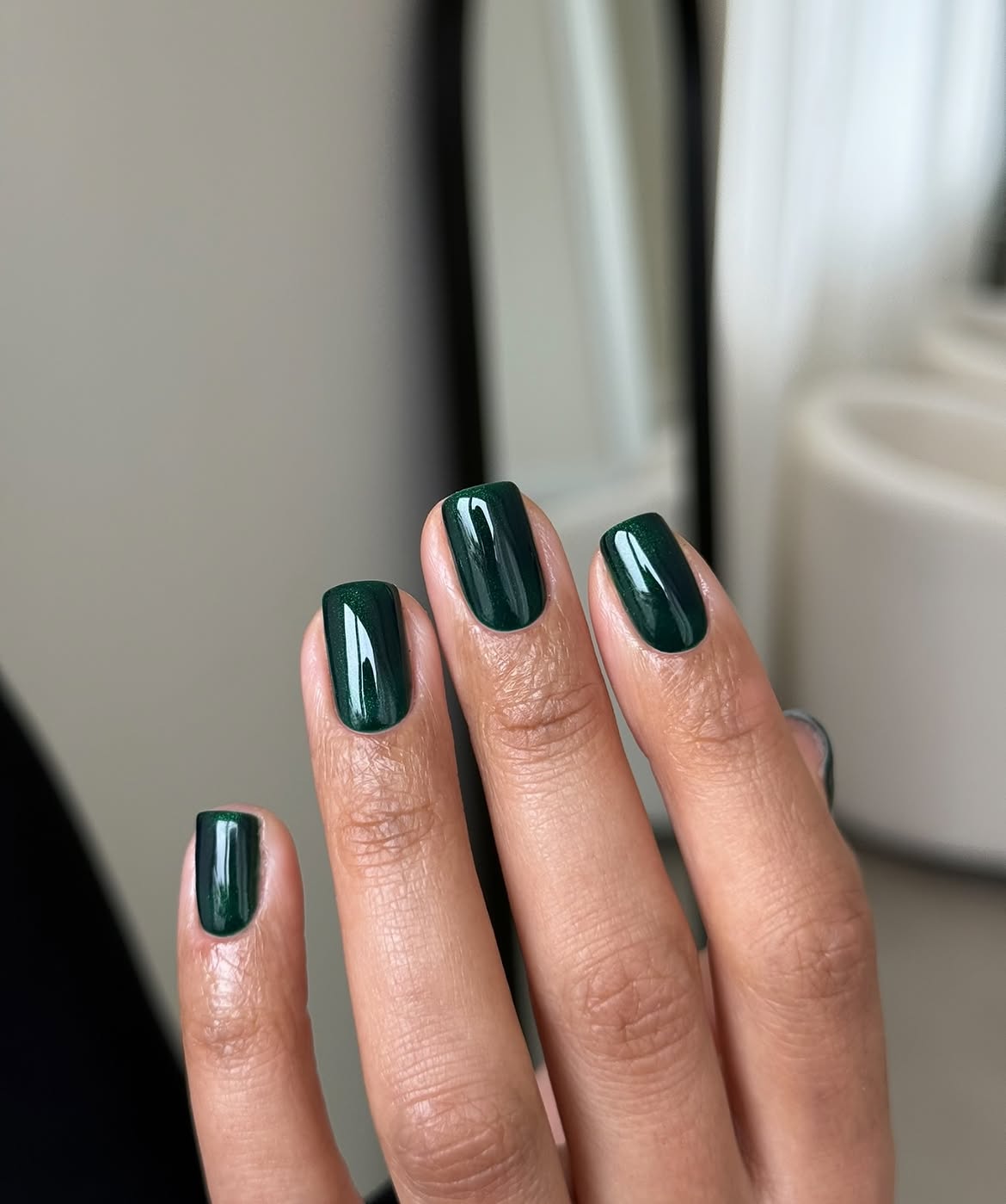 Deep Emerald Shimmer Square Nails