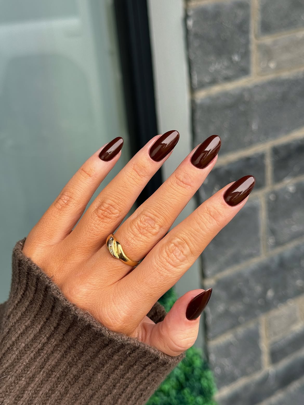 Deep Espresso Bean Glossy Almond Nails