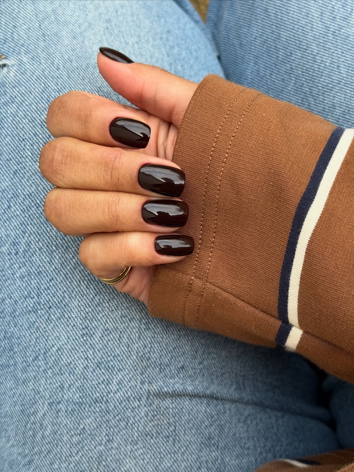 Deep Espresso Bean Glossy Short Squoval Nails
