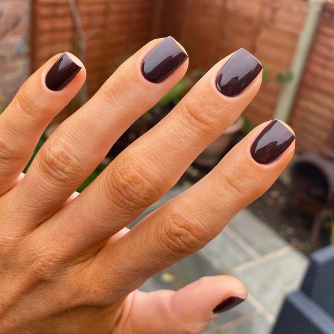 Deep Espresso Bean Glossy Square Nails