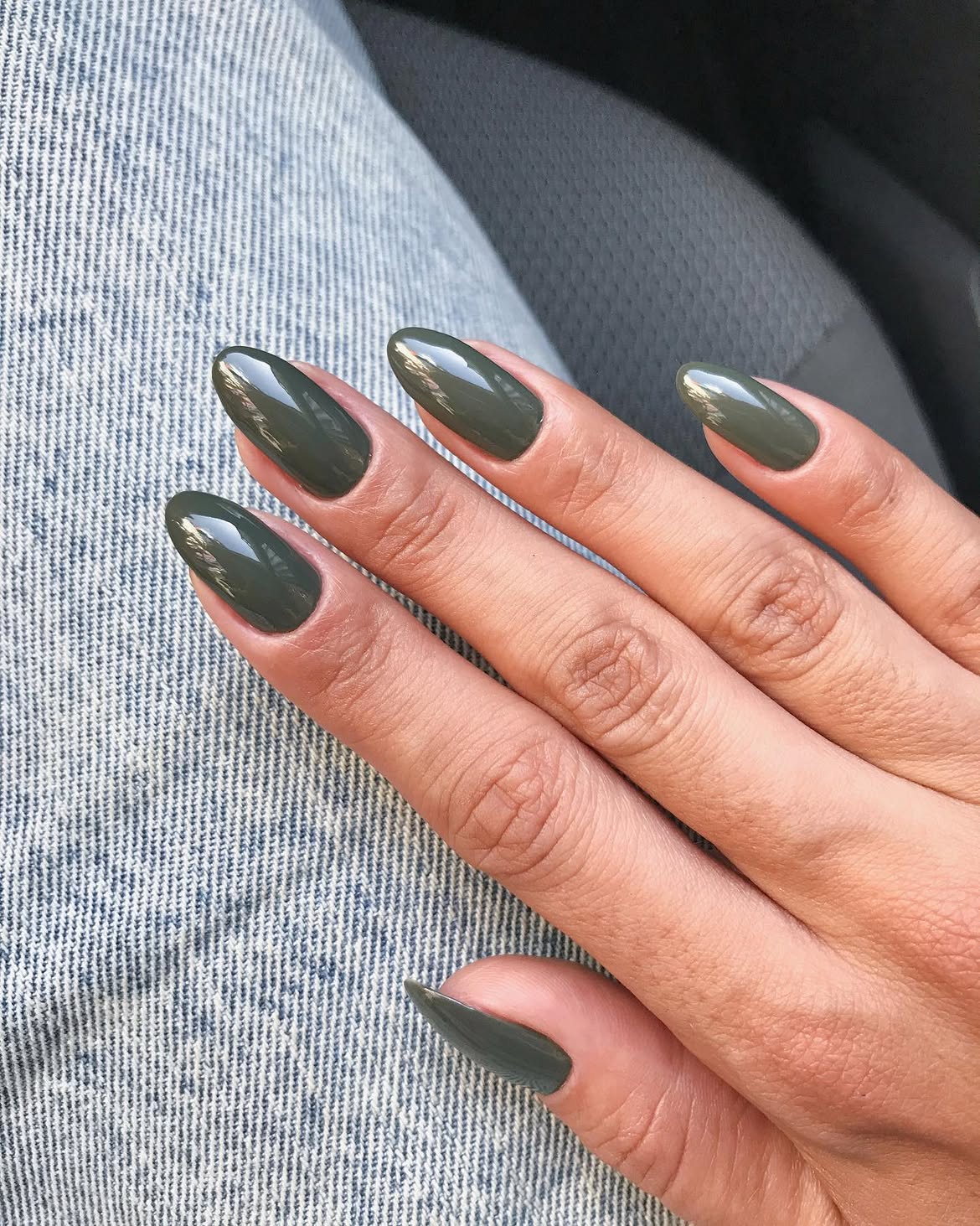 Deep Forest Green Almond Nails