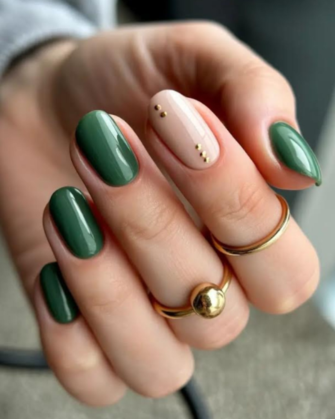 Deep Forest Green and Nude with Gold Studs