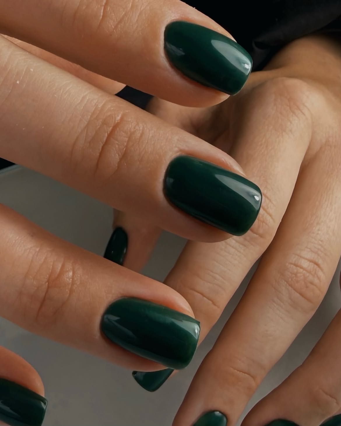 Deep Forest Green Glossy Short Squoval Nails
