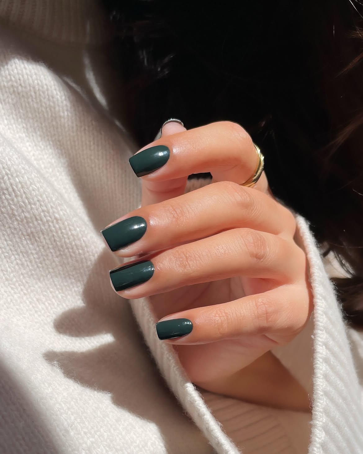 Deep Forest Green Glossy Short Squoval Nails