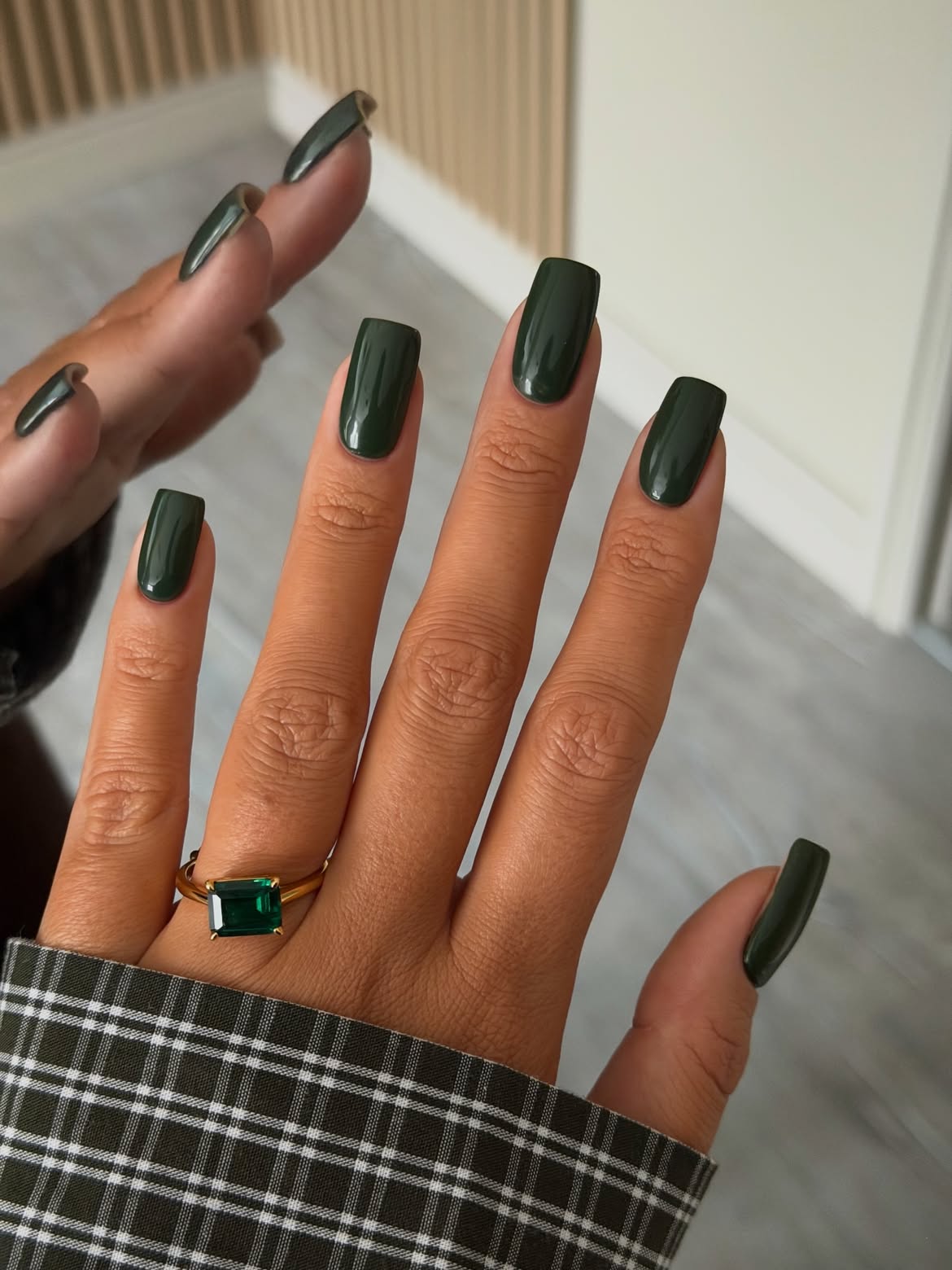 Deep Forest Green Glossy Square Nails