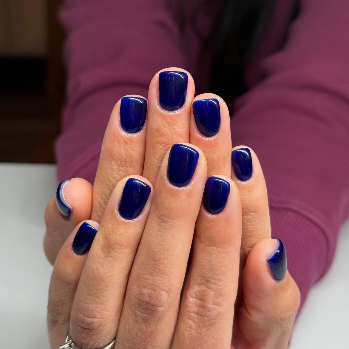 Deep Midnight Blue Glossy Square Nails
