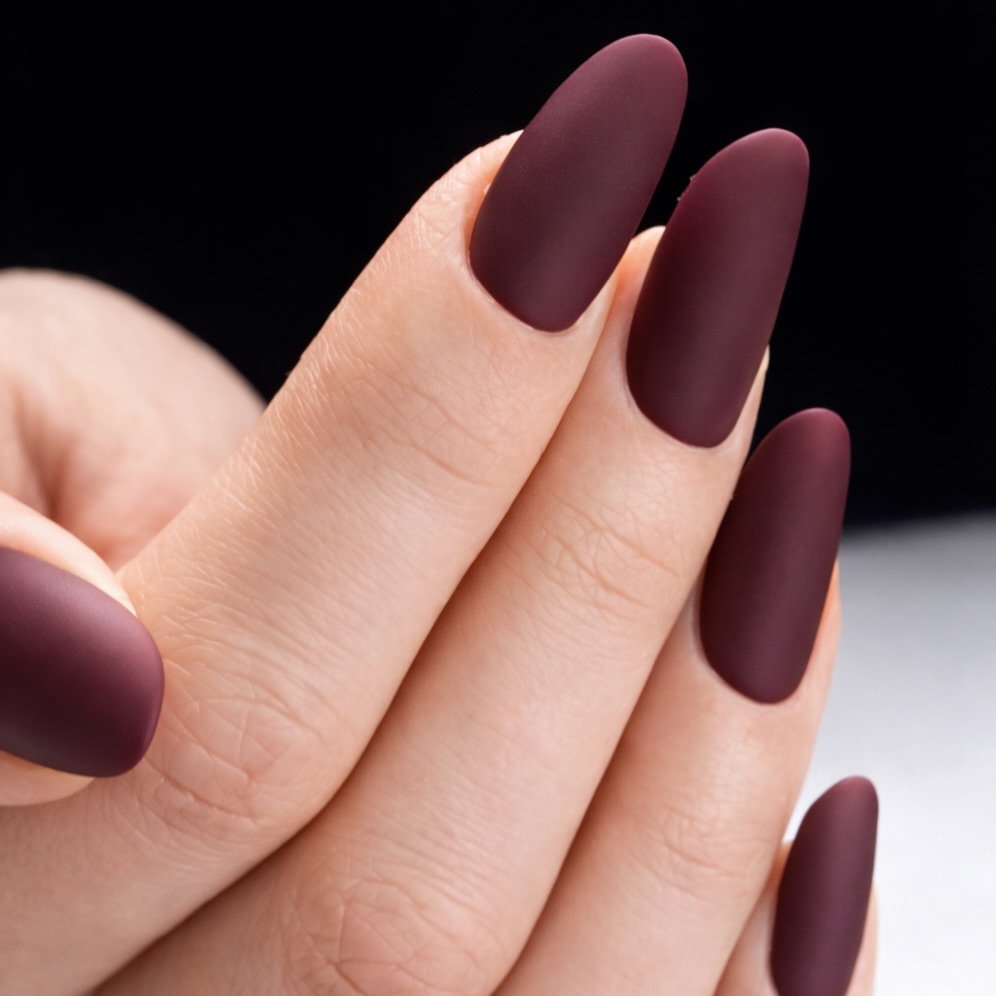 Deep Plum Matte Almond Nails