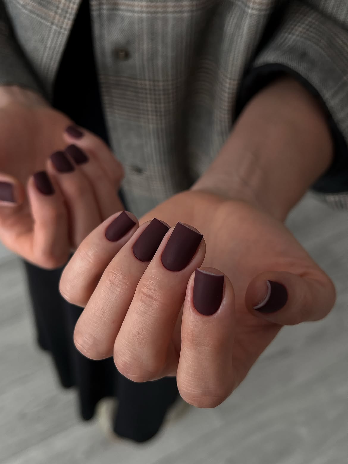 Deep Plum Matte Square Nails With Moon Accent