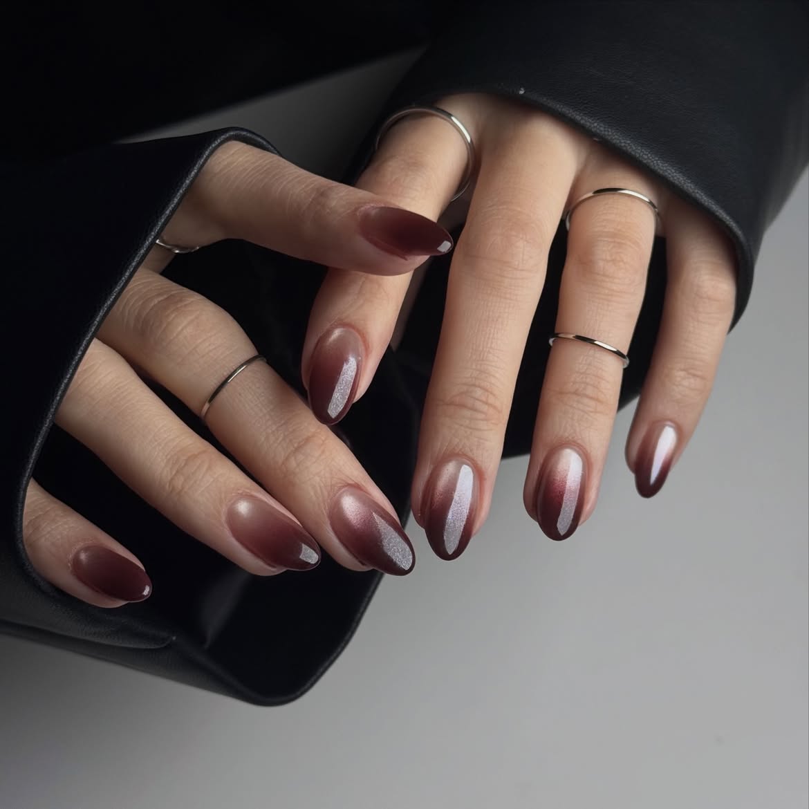 Deep Red to Milky White Ombre Nails