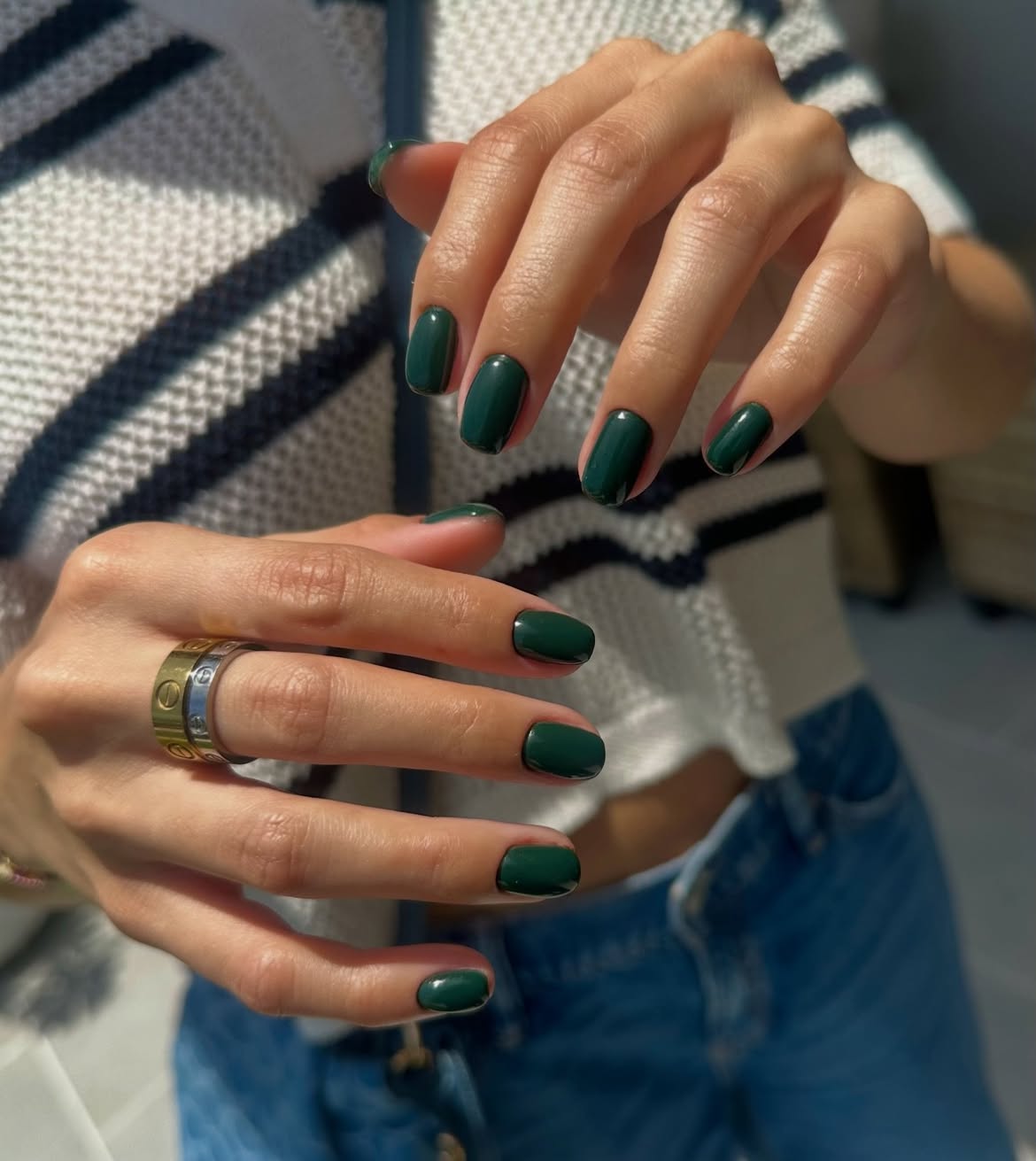 Deep Teal Glossy Short Square Nails