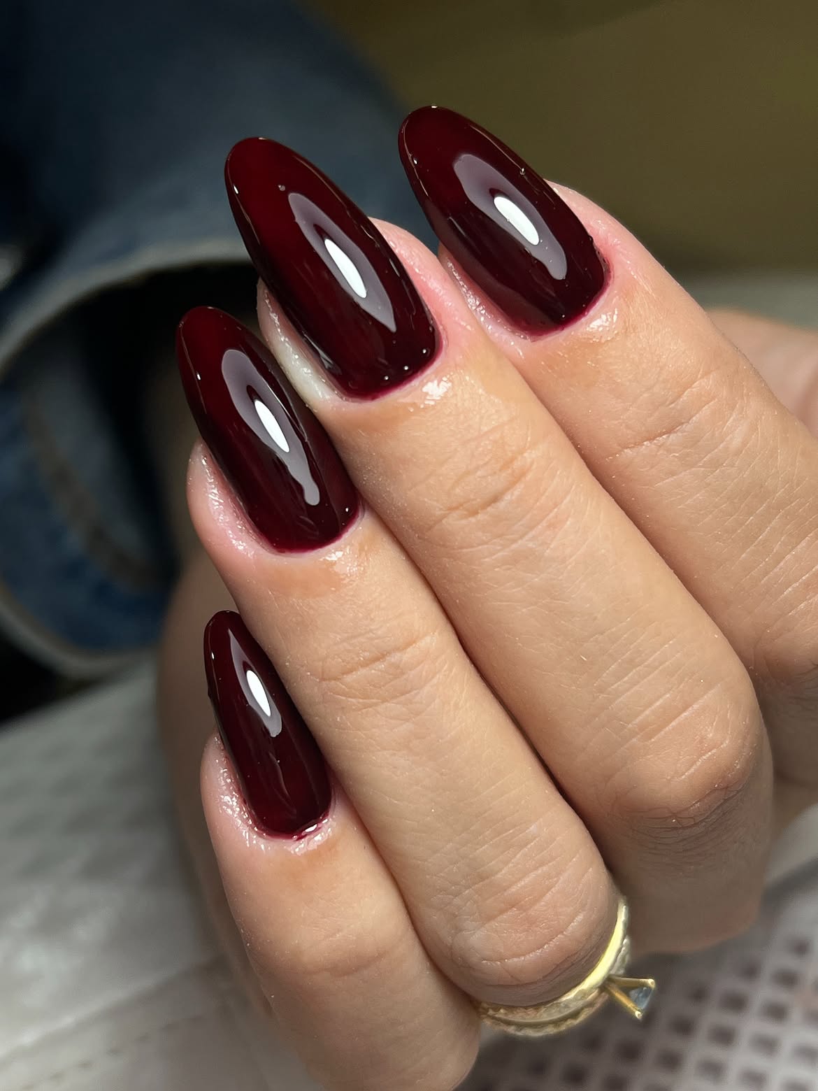 Deep Wine Red Glossy Almond Nails