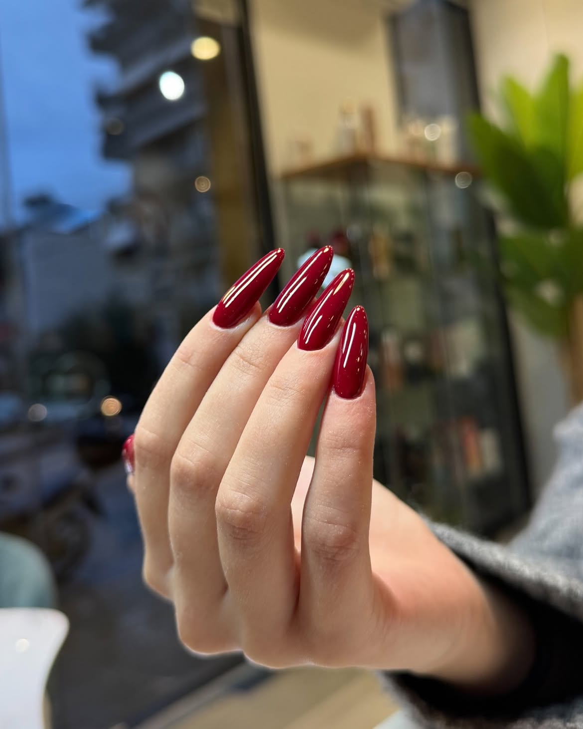 Deep Wine Red Stiletto High Gloss Nails