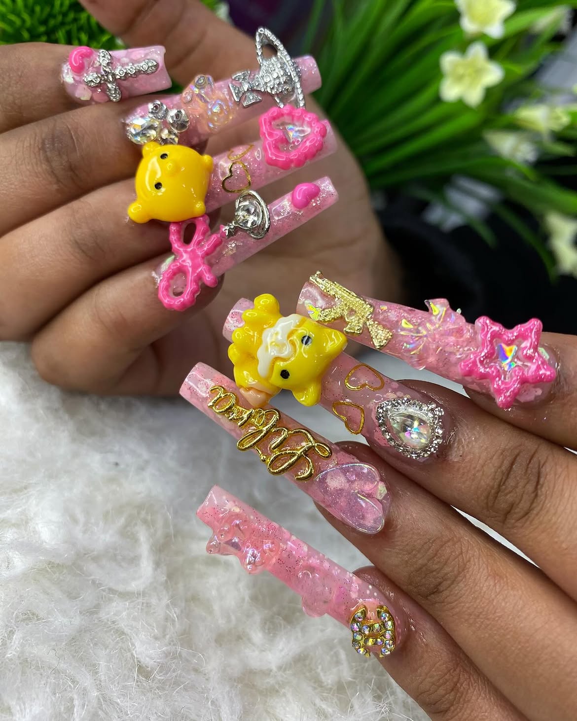 Dolly Couture 3D Charms and Glitter Coffin Nails