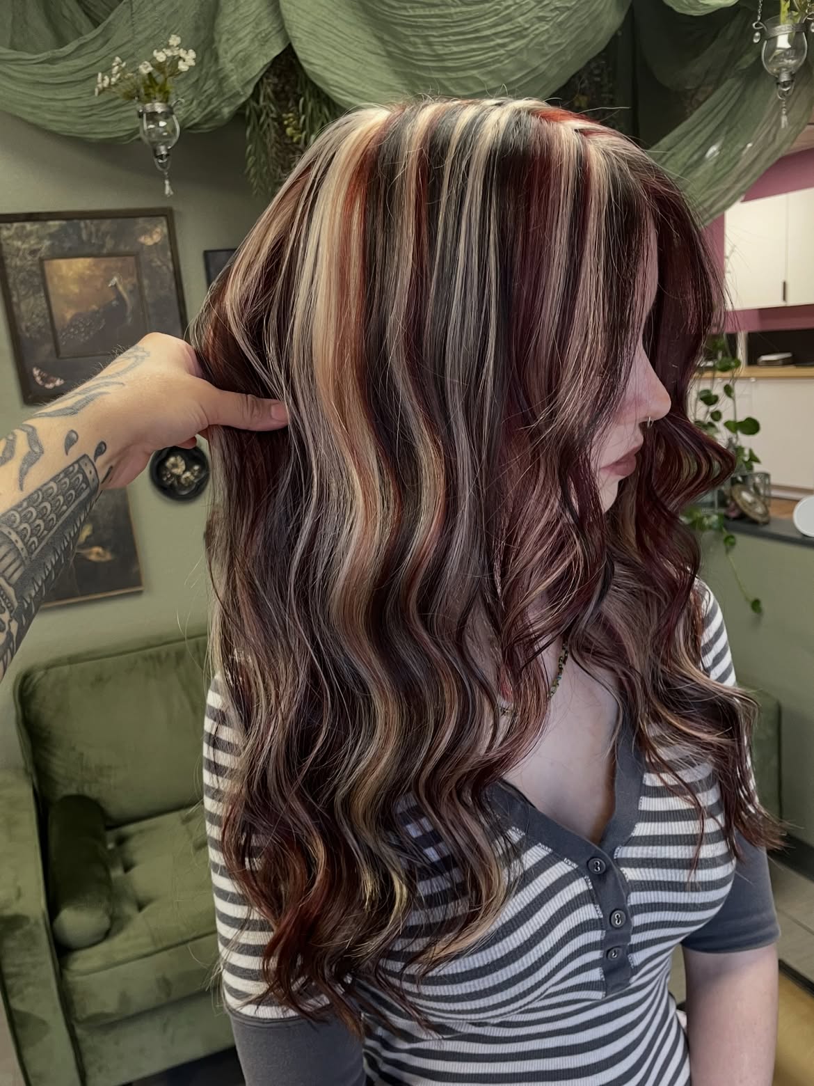 Dramatic Chunky Highlights With Red and Blonde
