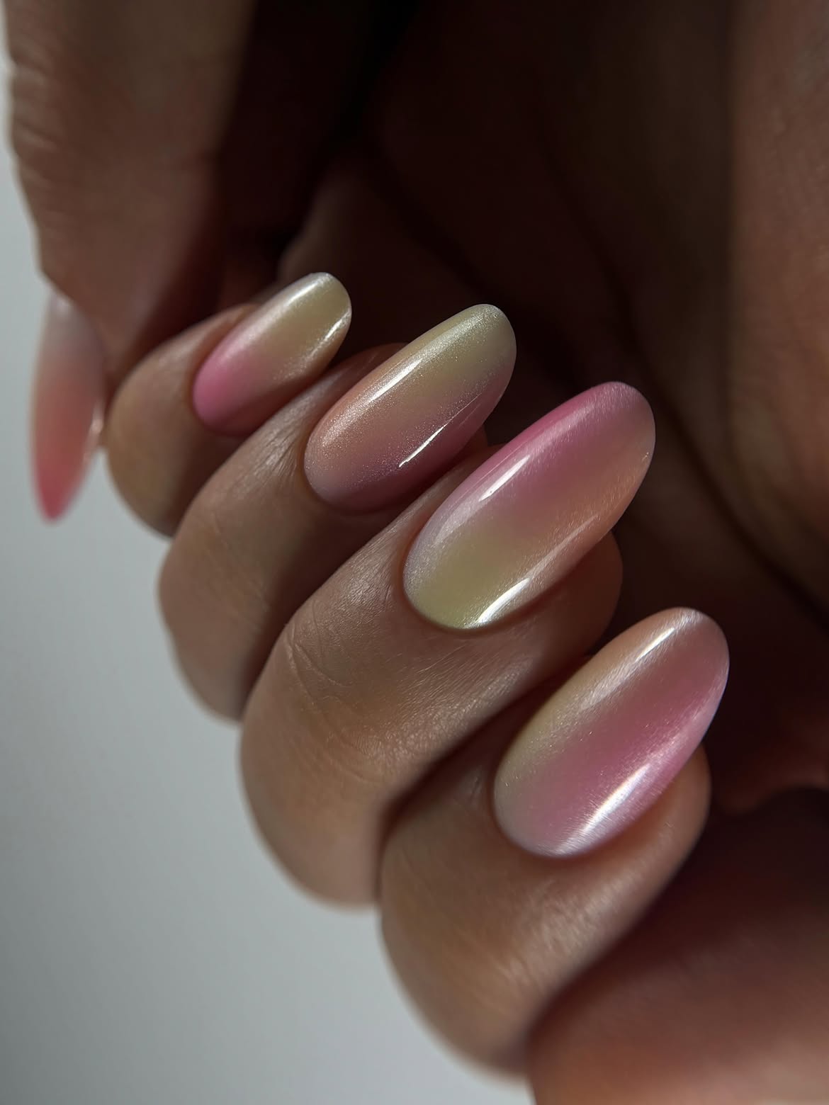 Dreamy Ombre Pearlescent Almond Nails