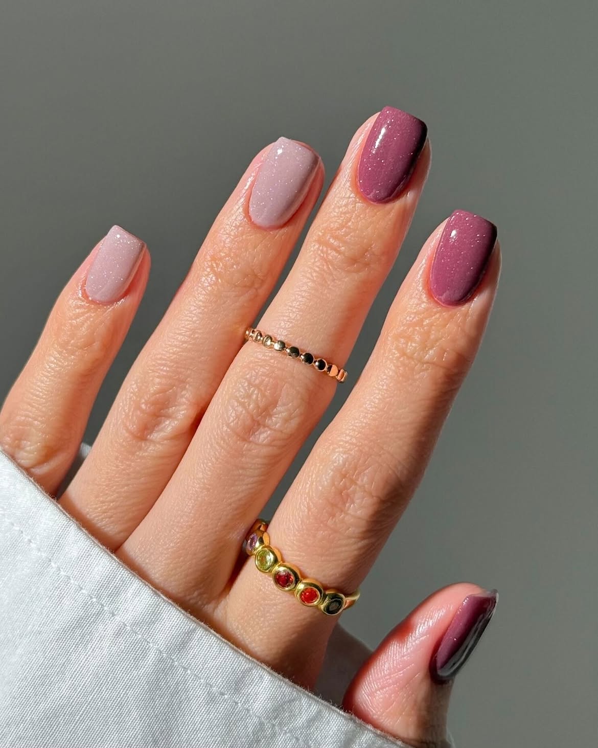 Dusty Rose and Muted Berry Mismatched Nails