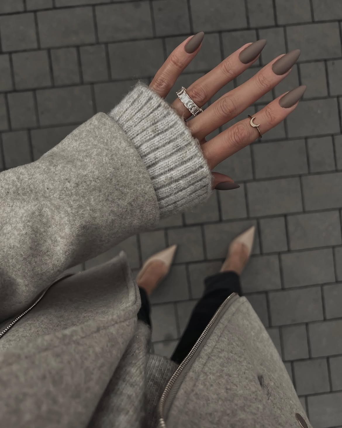 Earthy Taupe Matte Stiletto Nails