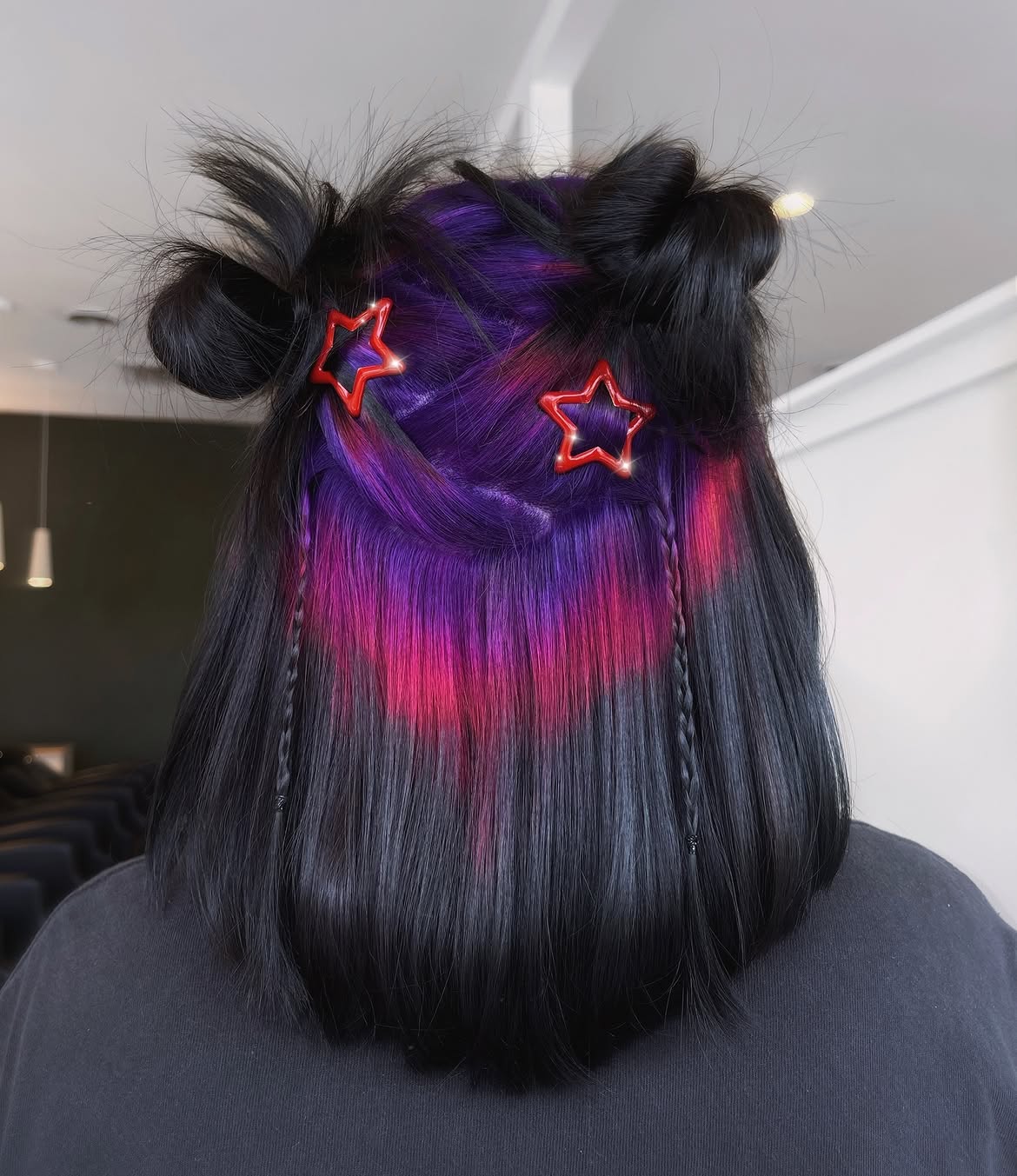 Edgy Purple and Pink Streaked Twin Buns