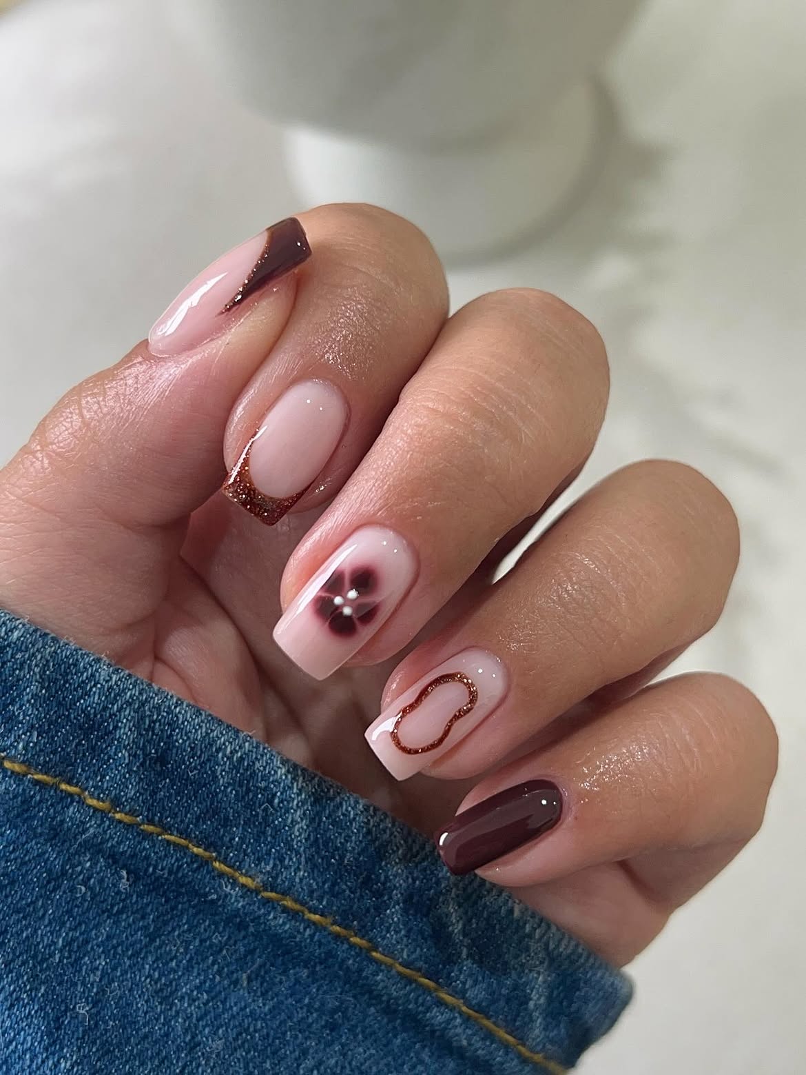 Elegant Autumn Bloom French Tip Nails