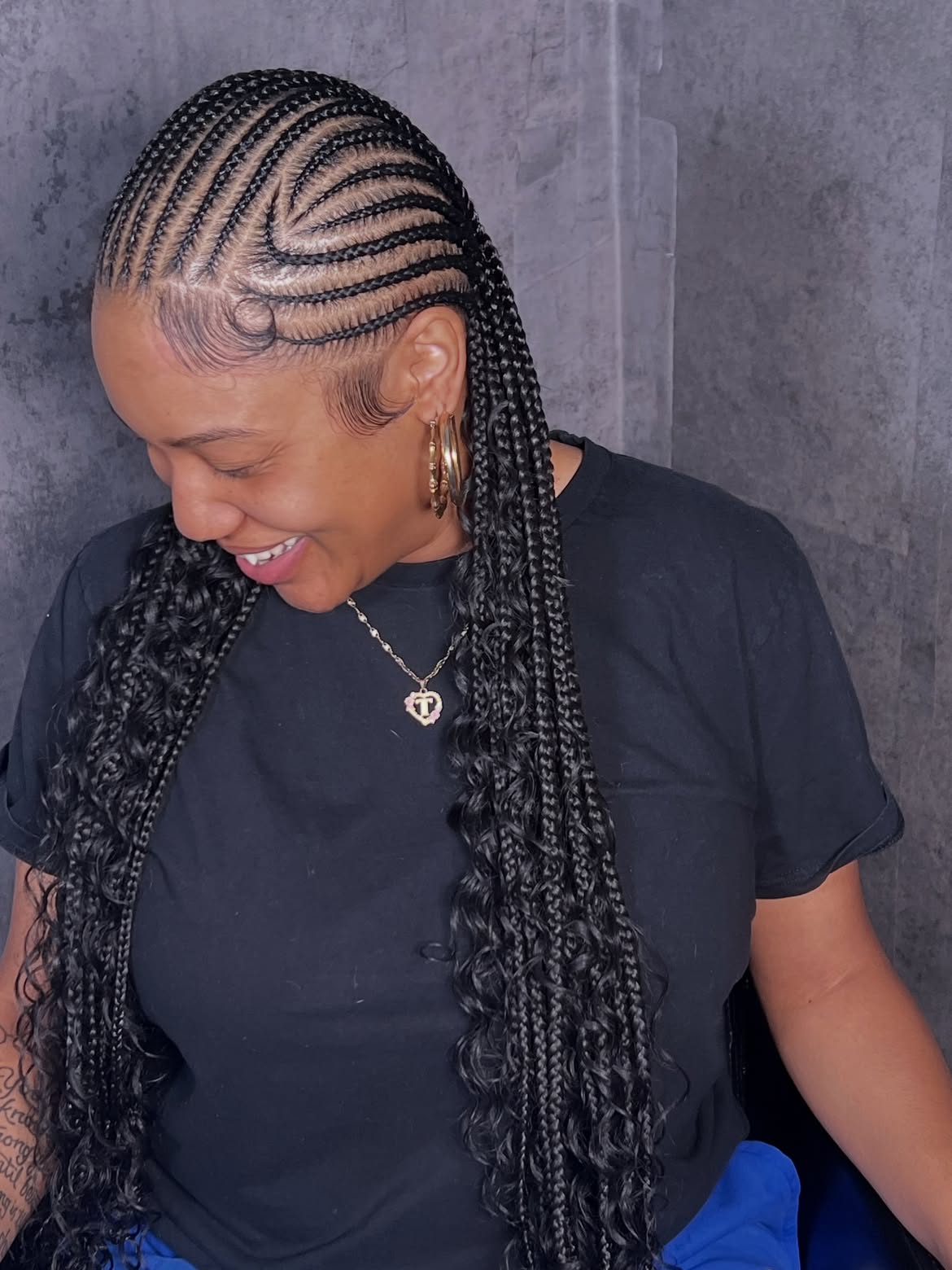 Elegant Cornrows With Curly Ends