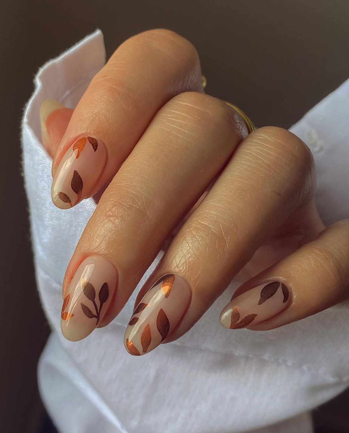 Elegant Fall Leaves Autumn Almond Nails