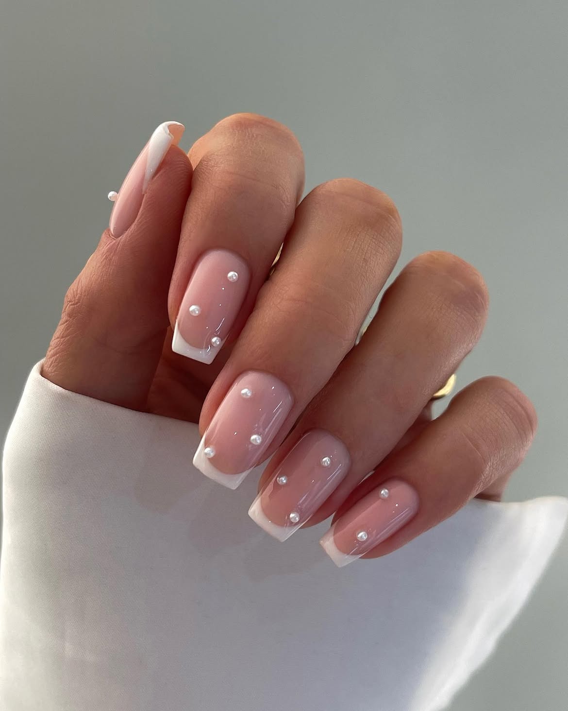 Elegant Pearl Accent French Tip Square Nails