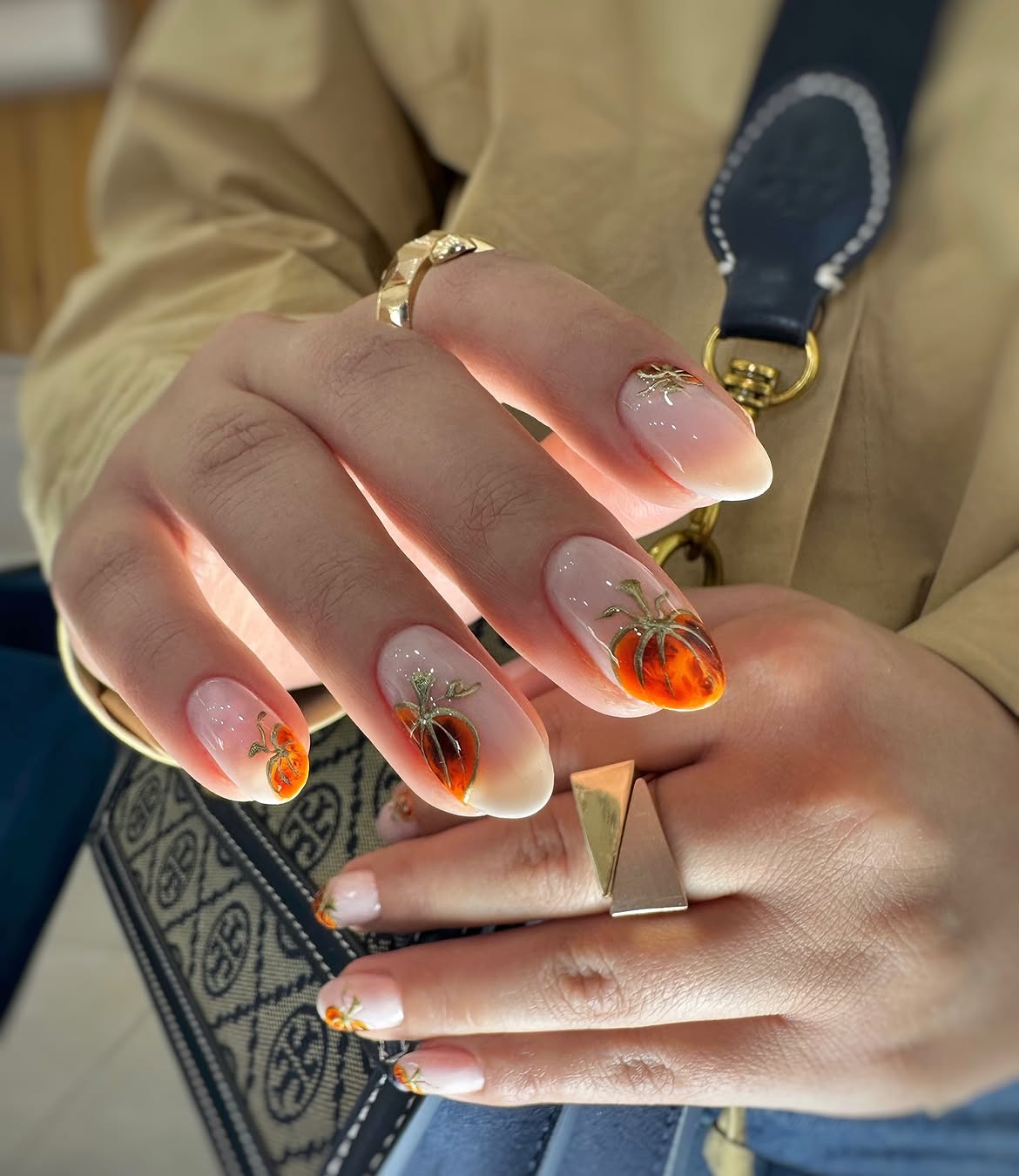 Elegant Pumpkin French Tip Fall Nails
