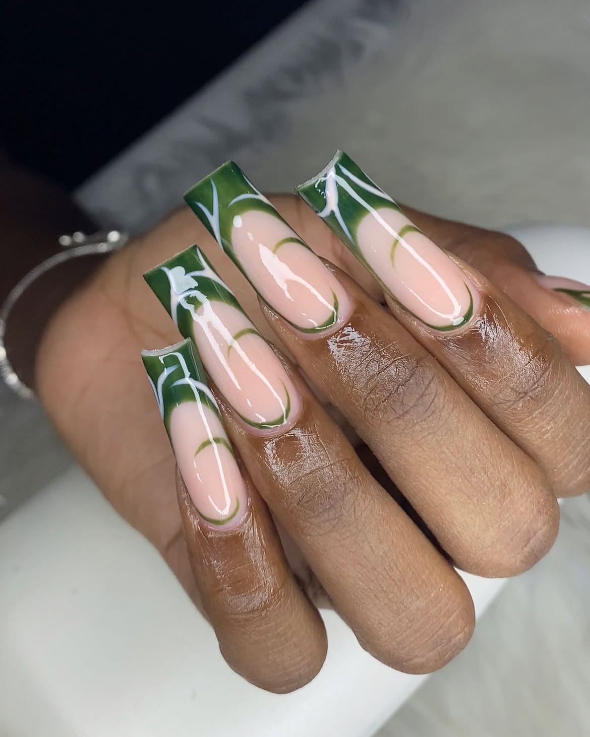 Emerald Swirl French Square Acrylics