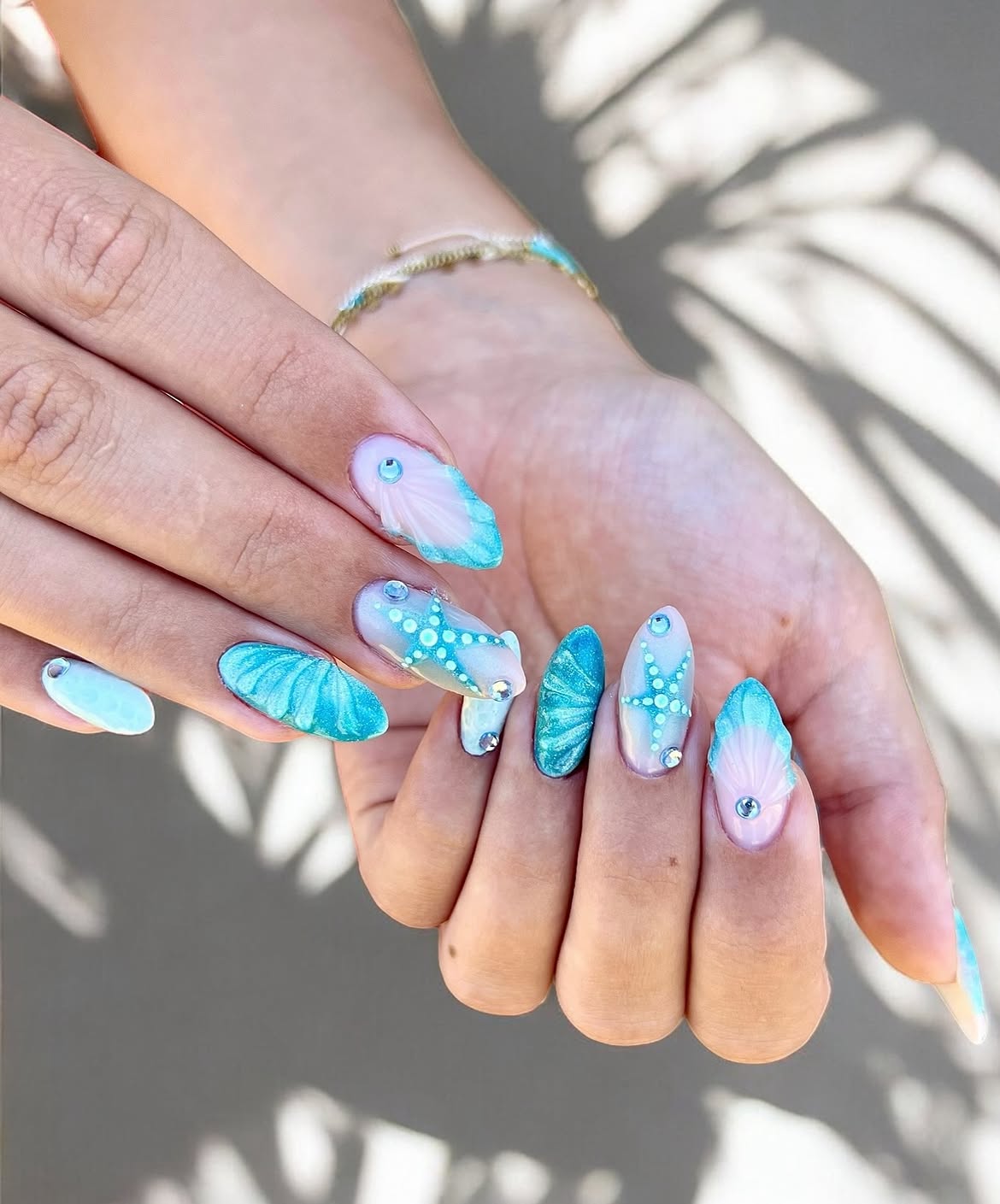 Enchanting Mermaid Seashell and Starfish Gel Nails
