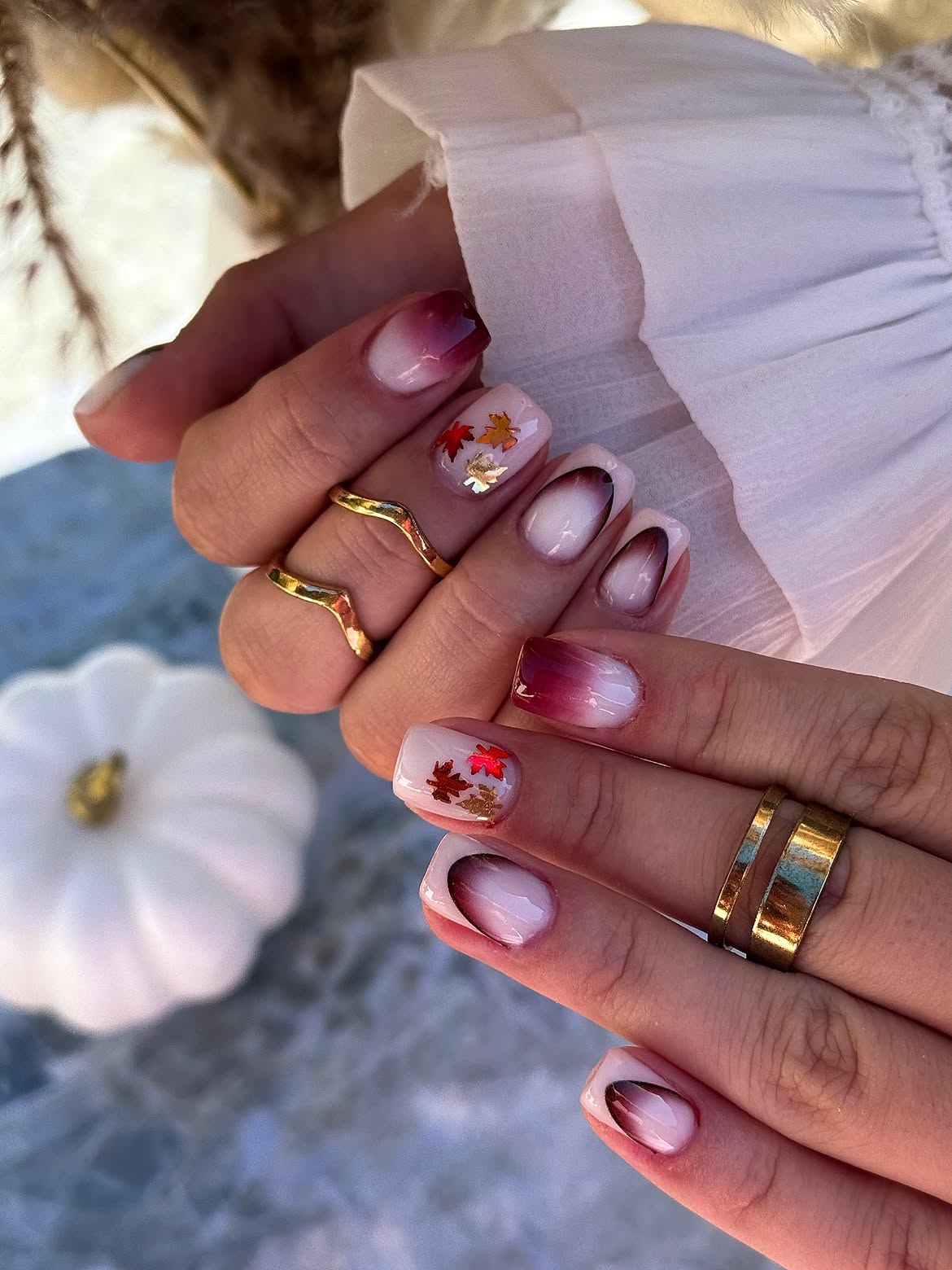Fall Leaf Ombre French Tip Nails