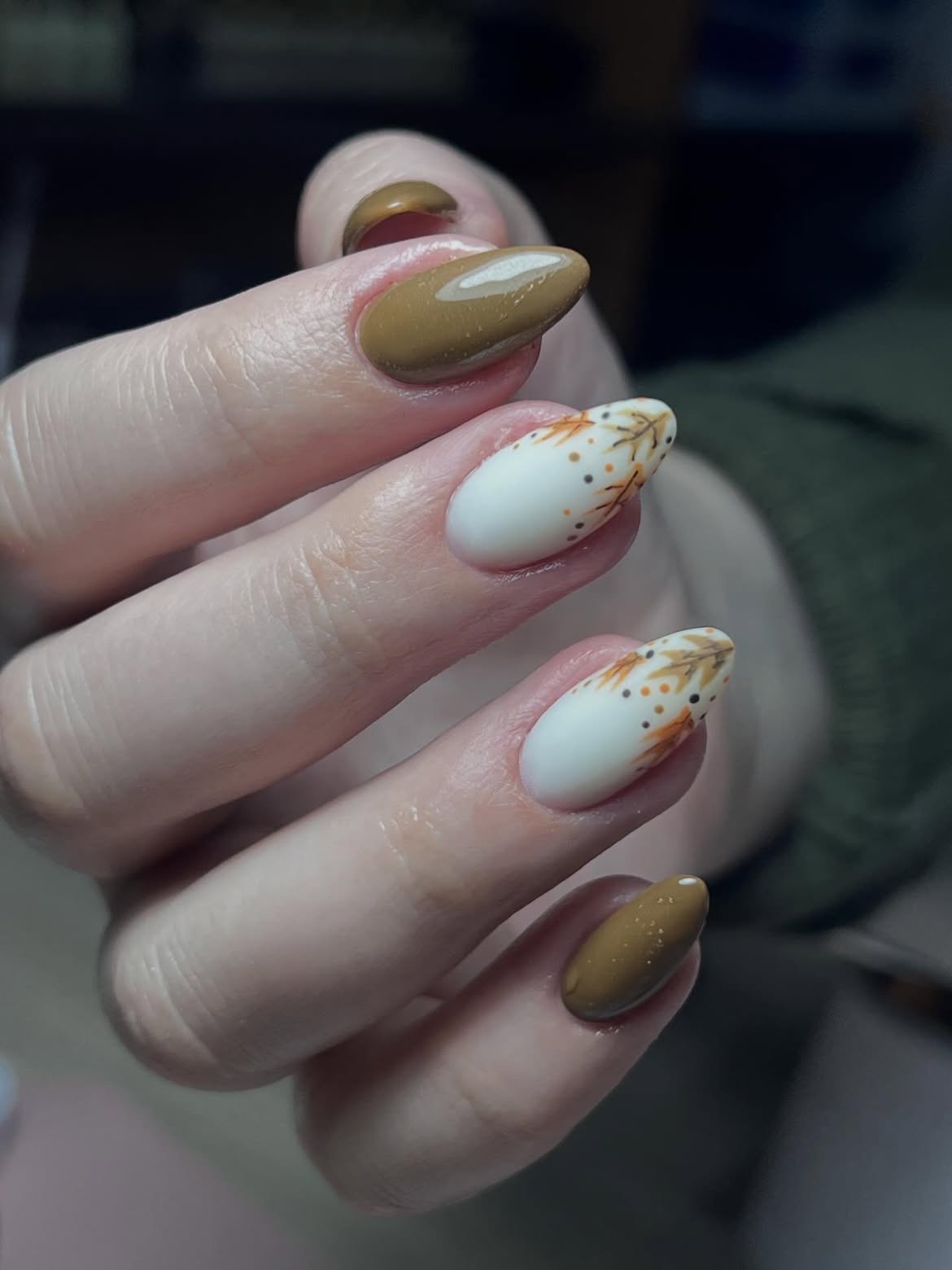 Fall Leaves and Acorn Accent Almond Nails