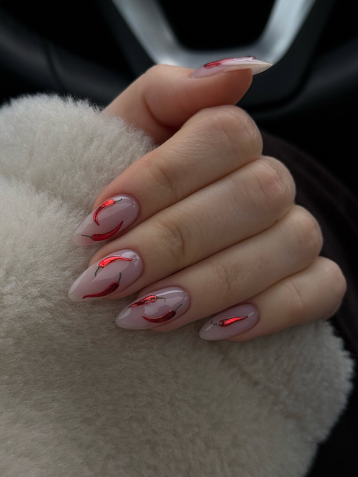 Fiery Red Chili Pepper Almond Nails